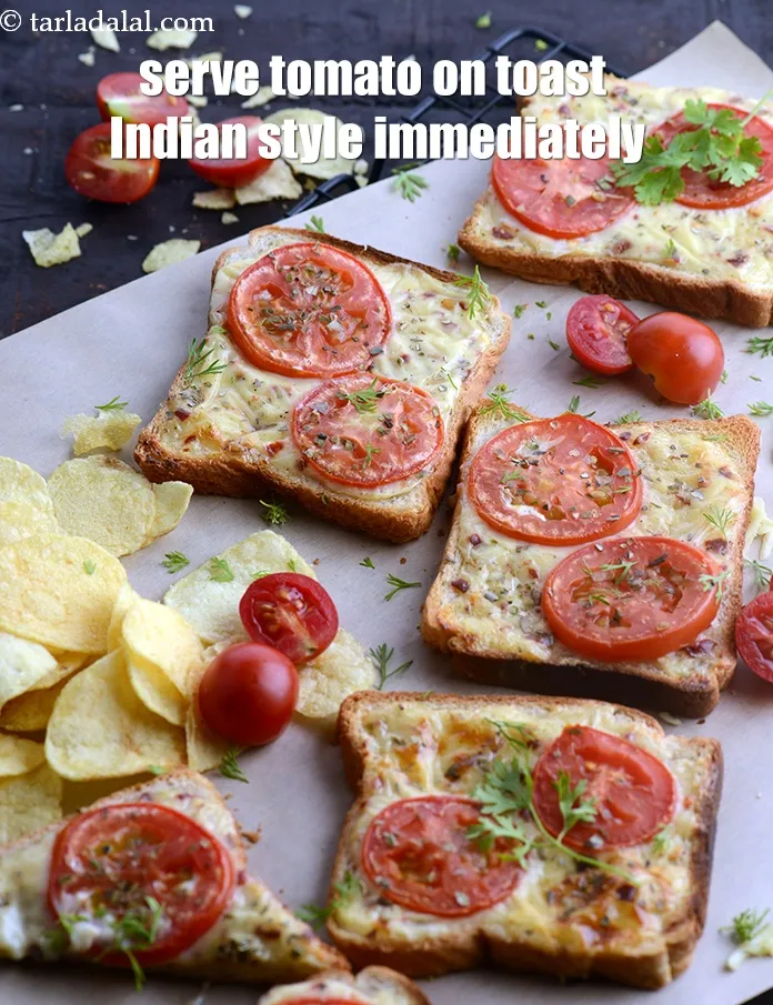 Step 18 – Serve <strong>tomato cheese toast recipe | tomato on toast Indian style | tomato and cheese …