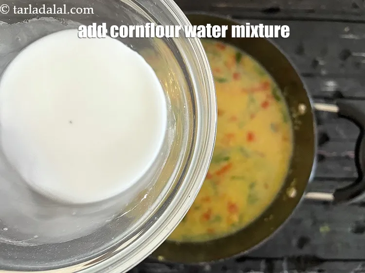 Step 19 – Add the cornflour-water mixture.