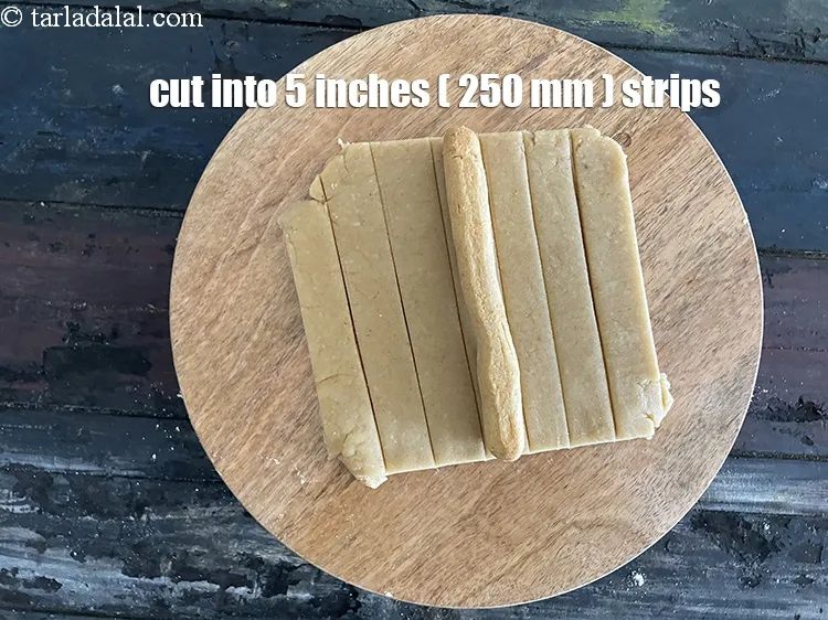 Step 19 – Cut into <strong>250 mm. (5&quot;) long strips using a sharp knife</strong>. We have placed a …