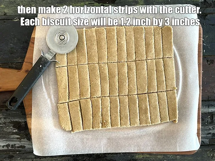 Step 18 – Then make 2 horizontal cuts with the cutter. <u><em>Each biscuit size comes to&nbsp;1/2 inch width …
