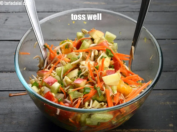Step 18 – Toss <strong>bean sprouts and apple salad | tomato&nbsp;sprouts carrot salad | &nbsp;Indian healthy sprouts, fruits …