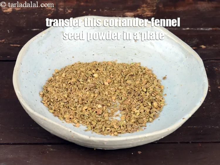 Step 19 – Transfer this coriander-fennel seed powder in a plate.