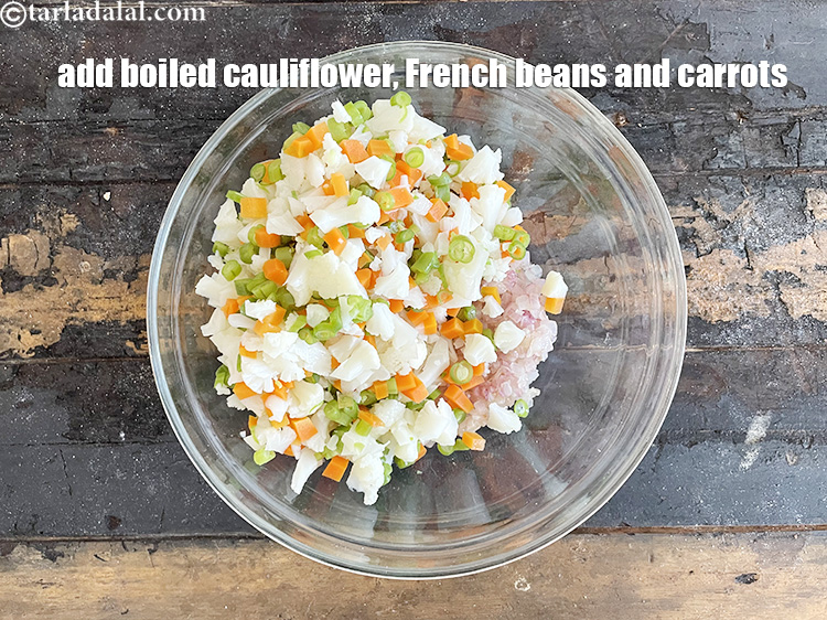 Step 20 – Add&nbsp;<meta charset="UTF-8" />2 cups&nbsp;finely chopped and&nbsp;<a href="glossary-blanched-cauliflower-976i">blached cauliflower</a>,&nbsp;<meta charset="UTF-8" />1/2 cup&nbsp;finely&nbsp;<a href="glossary-chopped-and-boiled-french-beans-1079i">chopped and boiled french …