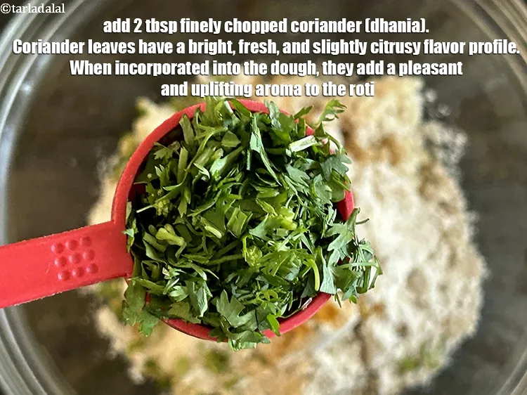 Step 19 – Add&nbsp;2 tbsp&nbsp;finely&nbsp;<a href="https://www.tarladalal.com/glossary-chopped-coriander-783i">chopped coriander (dhania)</a>.&nbsp;Coriander leaves have a bright, fresh, and slightly citrusy flavor profile. …