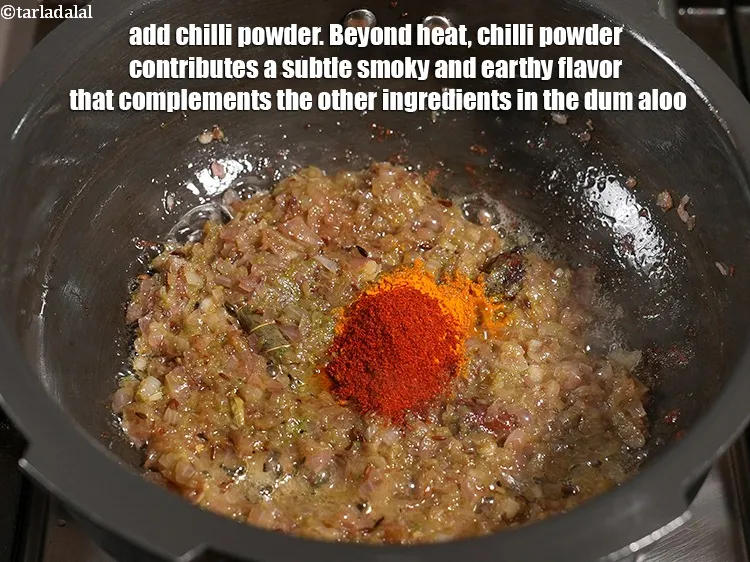 Step 19 – Add &frac12; tsp&nbsp;<a href="https://www.tarladalal.com/glossary-chilli-powder-red-chilli-powder-339i">chilli powder</a>. Beyond heat, chilli powder contributes a subtle smoky and earthy …