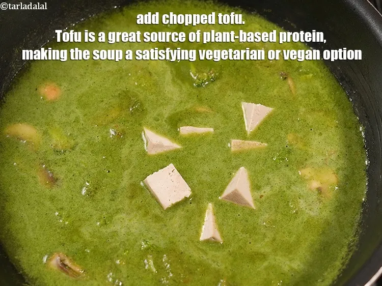 Step 19 – Add &frac14; cup <a href="https://www.tarladalal.com/glossary-chopped-tofu-2087i">chopped tofu (bean curd/ soya paneer)</a>&nbsp;/&nbsp;<a href="https://www.tarladalal.com/glossary-low-fat-paneer-low-fat-cottage-cheese-low-calorie-paneer-1108i">low fat paneer (cottage cheese)</a>. …