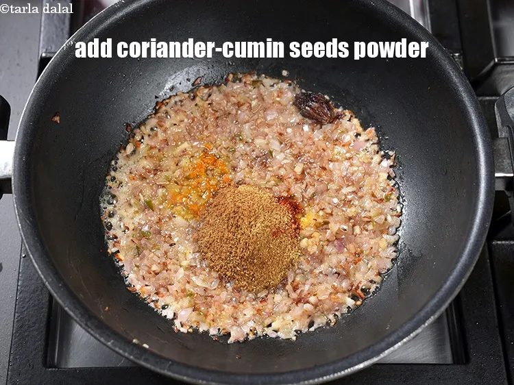 Step 23 – Add 2 tsp <a href="https://www.tarladalal.com/glossary-coriander-cumin-seeds-powder-dhania-jeera-powder-375i">coriander-cumin seeds (dhania-jeera) powder</a>.
