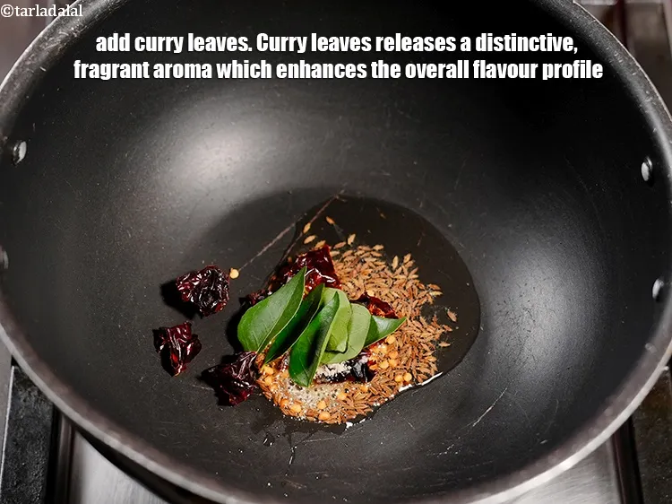 Step 19 – Add 8 to 10 <a href="https://www.tarladalal.com/glossary-curry-leaves-kadi-patta-kadipatta-388i">curry leaves (kadi patta)</a>. Curry leaves releases a distinctive, fragrant …
