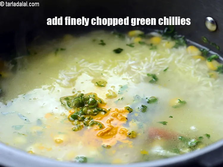 Step 19 – Add 1/2 tsp&nbsp;finely&nbsp;<a href="https://www.tarladalal.com/glossary-chopped-green-chilli-820i">chopped green chillies</a>. You can also use green chilli paste.&nbsp;