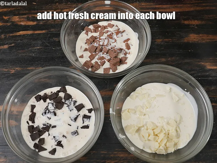 Step 19 – Add &frac12; cup hot fresh cream into each bowl.
