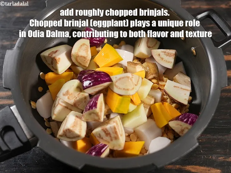 Step 19 – Add 1 cup roughly chopped <a href="https://www.tarladalal.com/glossary-brinjal-baingan-eggplant-aubergine-128i">brinjals (baingan / eggplant)</a>. Chopped brinjal (eggplant) plays a …