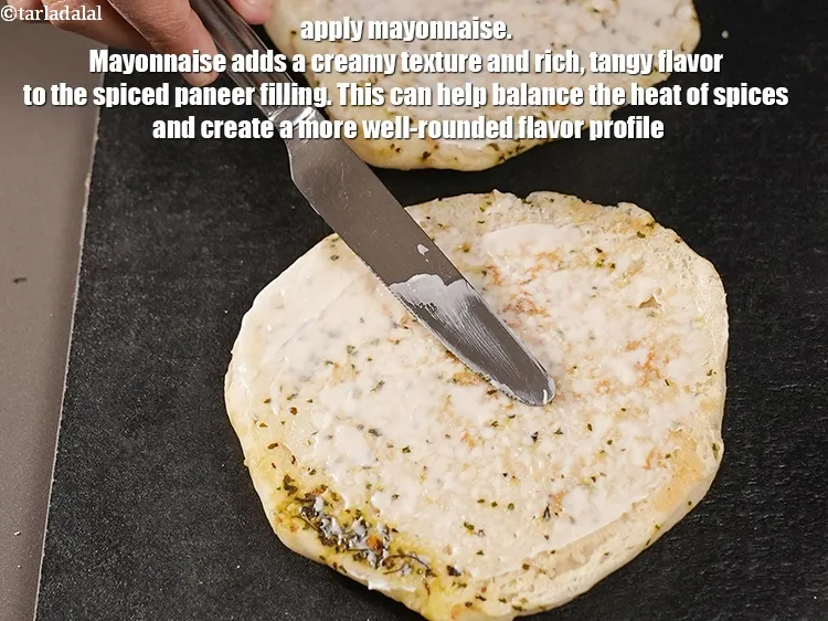Step 19 – Apply &frac12; tbsp <a href="https://www.tarladalal.com/glossary-mayonnaise-505i">mayonnaise</a>. Mayonnaise adds a creamy texture and rich, tangy flavor to …