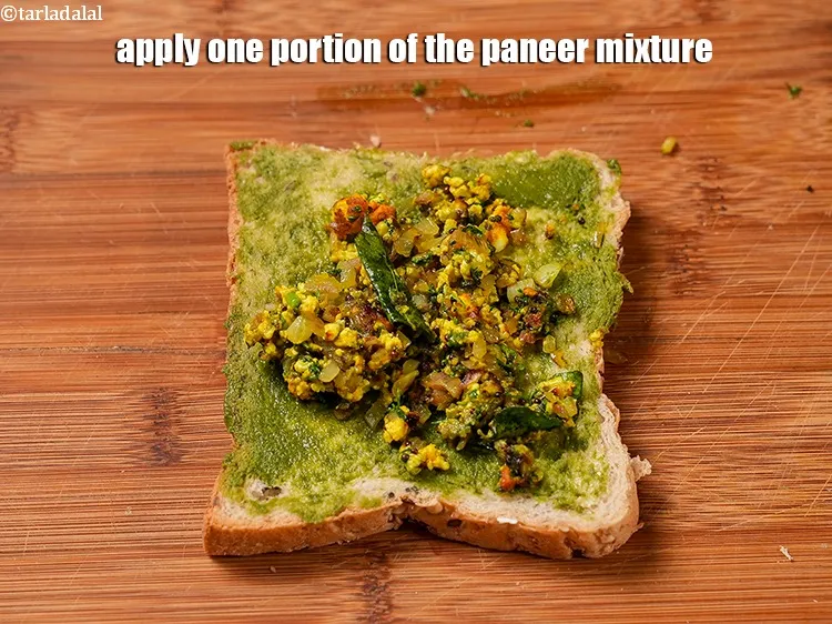 Step 19 – Apply one portion of the paneer mixture.