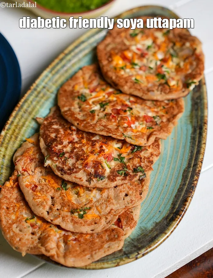 Step 26 – Serve&nbsp;<strong>healthy uttapam recipe | diabetic friendly soya uttapam | oats soya uttapam |&nbsp;</strong>hot with green …