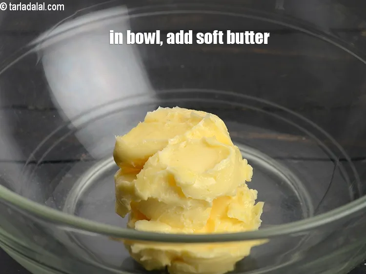 Step 21 – In a deep bowl, add &frac12; cup of <a href="https://www.tarladalal.com/glossary-soft-butter-naram-makhan-1942i">soft butter</a>.