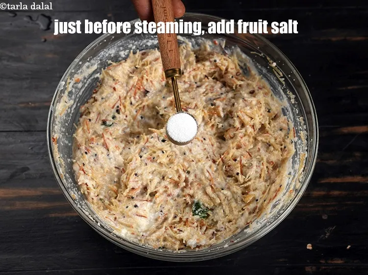 Step 24 – Just before steaming, add 2 tsp fruit salt.