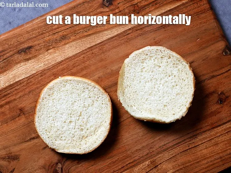 Step 26 – Cut a burger bun horizontally into two using a sharp knife or with a bread …