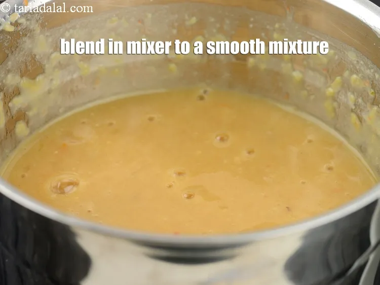 Step 20 – Blend in a mixer to a smooth dal-vegetable mixture. Keep aside.