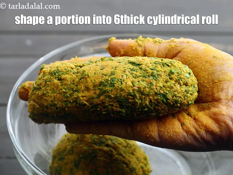 Step 19 – Shape each portion into a cylindrical roll of approximately 150 mm. (6") thick roll.