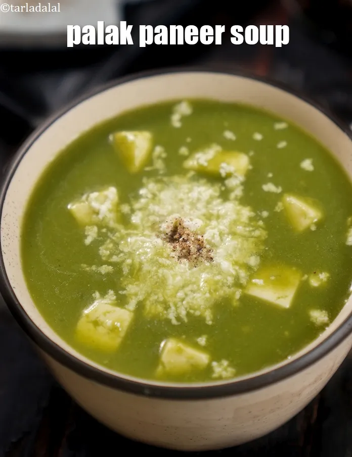 Step 21 – <meta charset="UTF-8" /> Serve the&nbsp;spinach, paneer and dal soup hot.