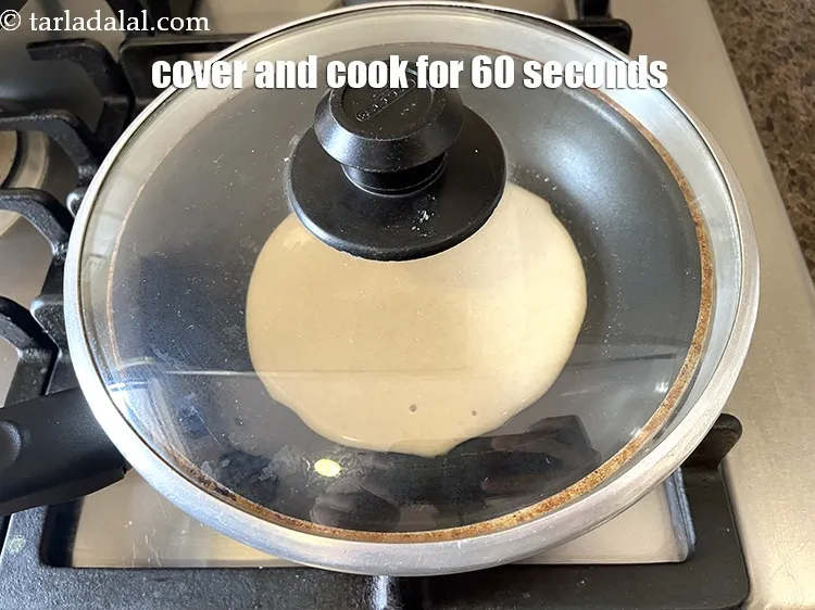 Step 21 – Cover and cook the pancake for 60 seconds on medium heat.