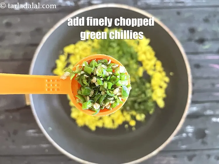 Step 20 – Add&nbsp;<meta charset="UTF-8" />1 1/2 tsp&nbsp;finely&nbsp;<a href="glossary-chopped-green-chilli-820i">chopped green chillies</a>.