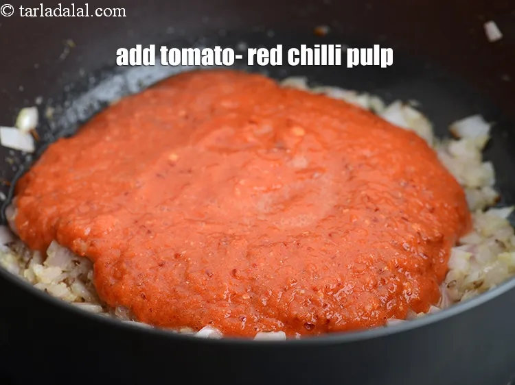 Step 20 – Add the tomato- red chilli pulp.&nbsp;