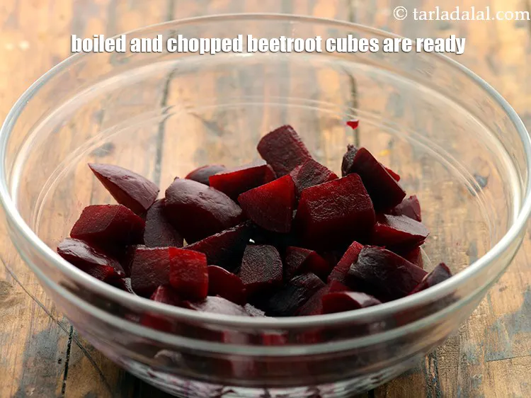 Step 10 – Your<strong> boiled and chopped beetroot cubes</strong> are ready to use in the Indian salad.