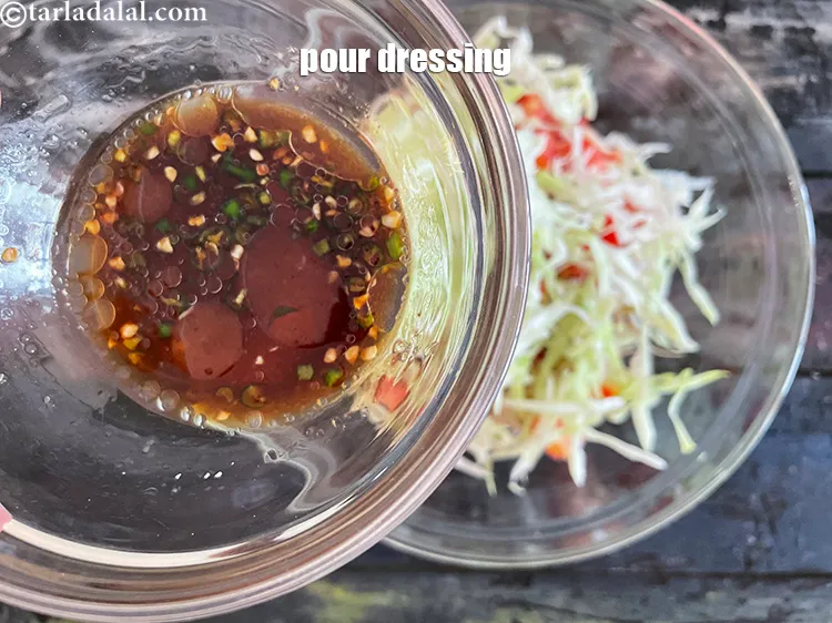 Step 31 – Just before serving, pour the dressing over the salad.