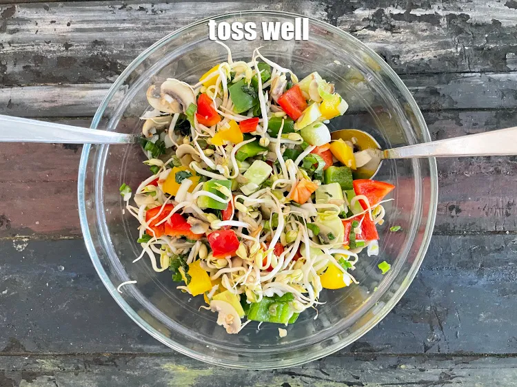 Step 25 – Toss <strong>bean sprouts vegetable salad | bean sprouts dill and capsicum salad | healthy&nbsp;bean sprouts …