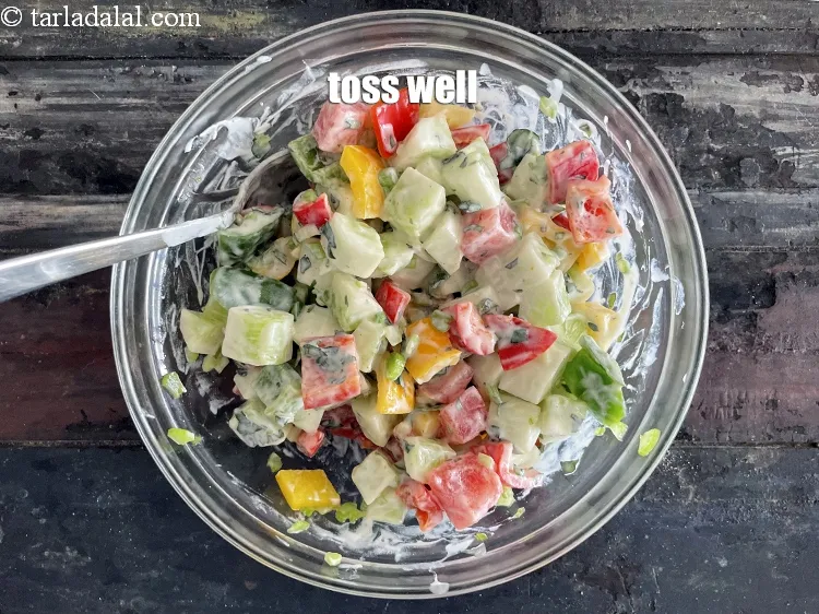 Step 20 – Toss <strong>cucumber, capsicum and celery salad | Indian celery&nbsp;&nbsp;cucumber fruit salad | healthy fruit and …