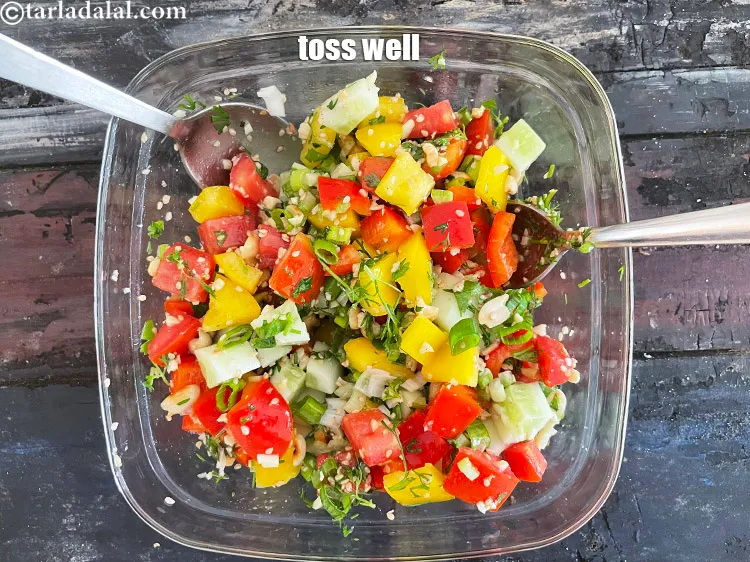 Step 25 – Toss <strong>Thai veg salad with peanut dressing | healthy Thai salad | Celery, onions, capsicum …