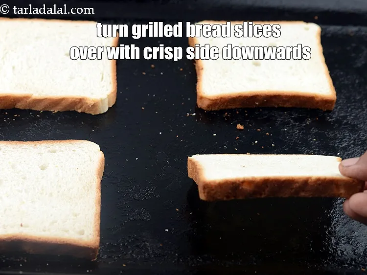 Step 19 – Place the grilled bread slices on a flat dry surface with the crisp side facing …