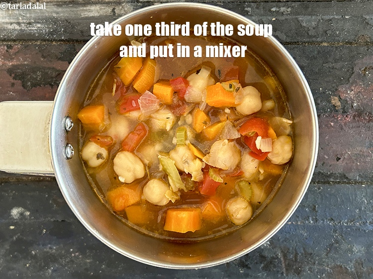 Step 26 – Take one third of the soup mixute and put in a mixer.