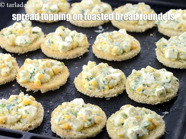 Step 19 – Spread a little topping (approx. 1 tbsp) on the toasted bread roundels.