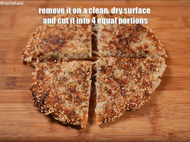 Step 19 – Remove it on a clean, dry surface and cut it into 4 equal portions.