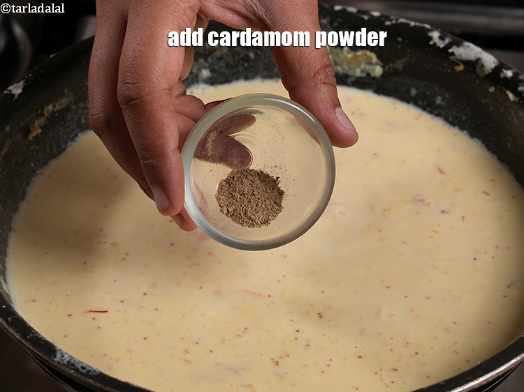 Step 20 – Add &frac12; tsp <a href="https://www.tarladalal.com/glossary-cardamom-powder-elaichi-powder-265i">cardamom (elaichi) powder</a>. Adding a pinch of cardamom powder to the …