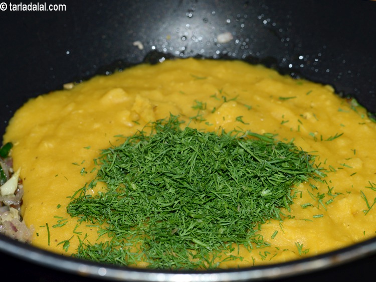 Step 20 – Add 2 tbsp <a href="https://www.tarladalal.com/glossary-chopped-dill-leaves-1849i">chopped dill leaves</a>.