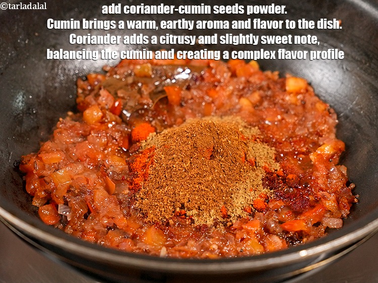 स्टेप 20 – २ टी-स्पून&nbsp;<a href=""https://www.tarladalal.com/glossary-coriander-cumin-seeds-powder-dhania-jeera-powder-hindi-375i"">धनिया-जीरा पाउडर</a>&nbsp;डालें । जीरा पकवान में एक गर्म, …