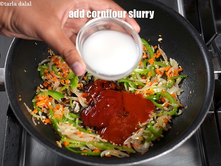 Step 25 – Add &frac12; cup cornflour slurry.&nbsp;