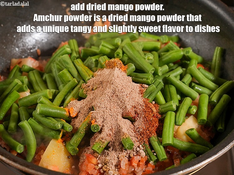 Step 20 – Add &frac12; tsp <a href="https://www.tarladalal.com/glossary-dried-mango-powder-amchur-powder-148i">dried mango powder (amchur)</a>. Amchur powder is a dried mango powder …