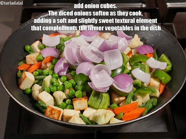 Step 20 – Add &frac34; cup <a href="https://www.tarladalal.com/glossary-onion-cubes-732i">onion cubes</a>. The diced onions soften as they cook, adding a …