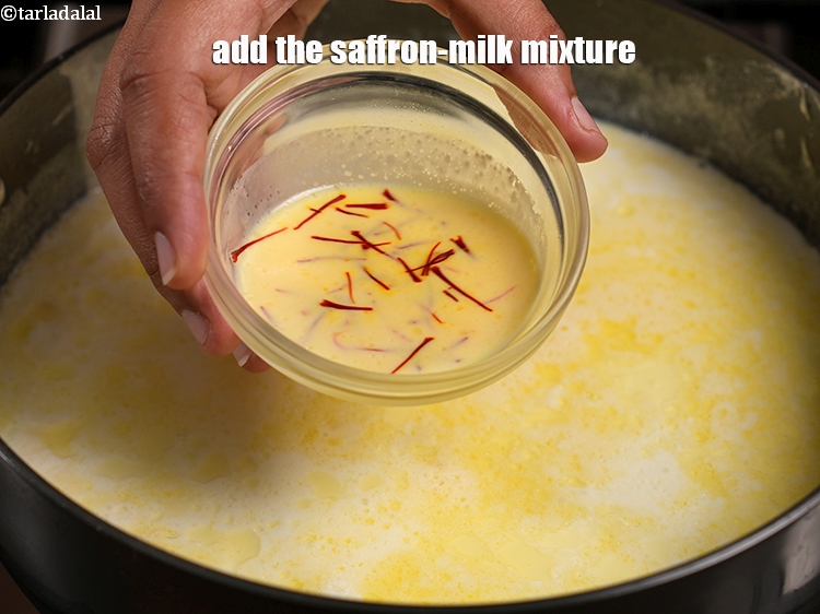 Step 20 – Add the saffron-milk mixture.