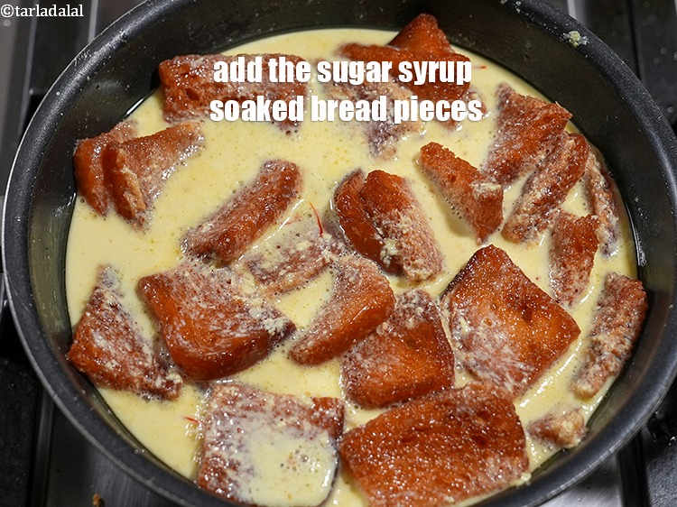 Step 20 – Add the sugar syrup soaked bread pieces.