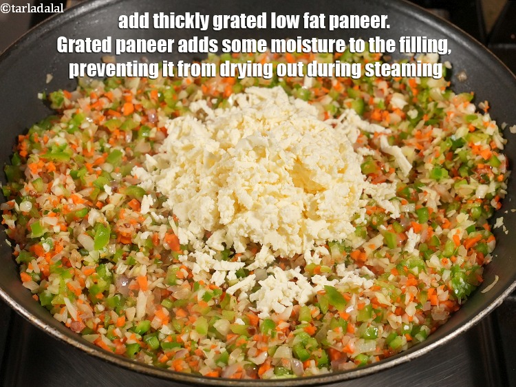 Step 20 – Add 1 cup thickly <a href="https://www.tarladalal.com/glossary-grated-low-fat-paneer-1118i">grated low fat paneer (cottage cheese)</a>. Grated paneer adds some …