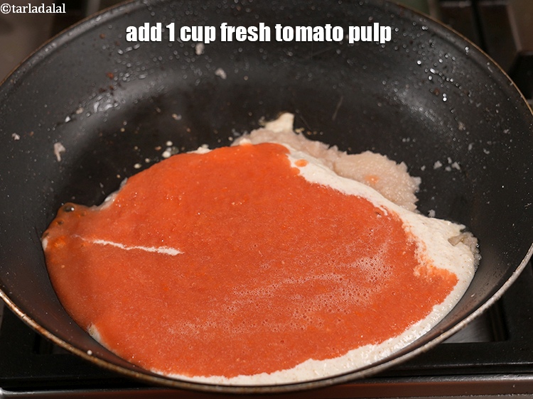 Step 20 – Add tomato pulp. Refer this recipe to make <a href="https://www.tarladalal.com/Fresh-Tomato-Pulp-Homemade-Tomato-Pulp-38652r" target="_blank">homemade tomato pulp</a>. Avoid using …