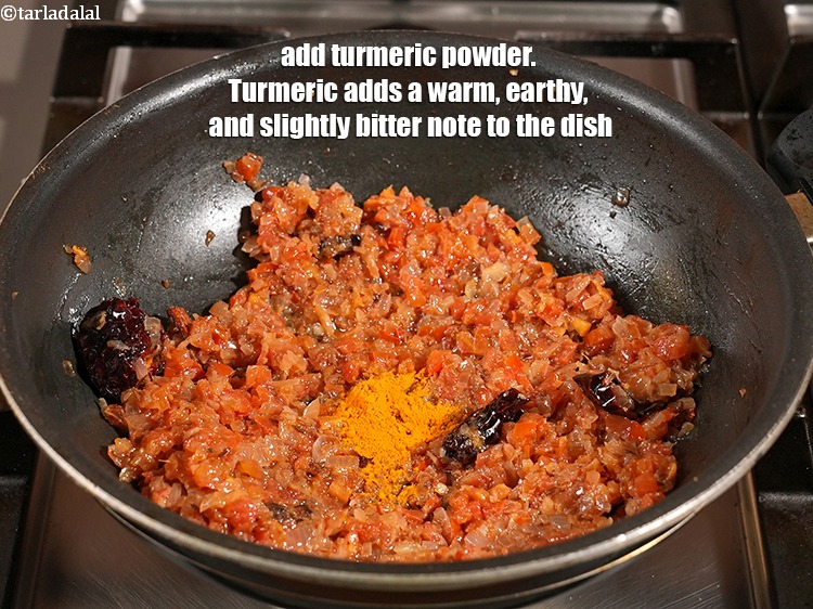 Step 20 – Add &frac12; tsp <a href="https://www.tarladalal.com/glossary-turmeric-powder-haldi-645i">turmeric powder (haldi)</a>. Turmeric adds a warm, earthy, and slightly bitter …