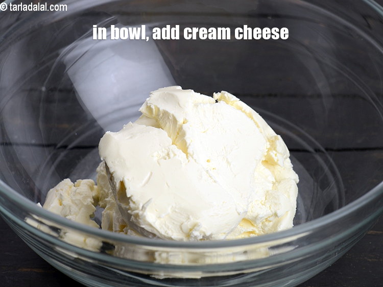 Step 21 – In a deep bowl, Add 1 cup <a href="https://www.tarladalal.com/glossary-cream-cheese-319i">cream cheese</a>.