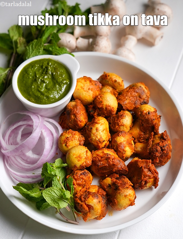 Step 20 – Serve <strong>tandoori mushroom | mushroom tikka on tava | healthy tandoori masala |</strong> hot with …
