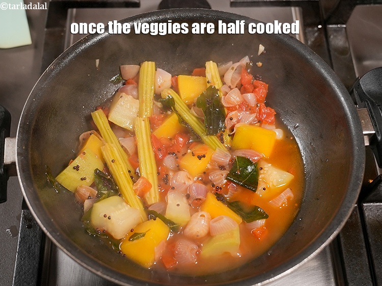 Step 20 – Once the veggies are half cooked.